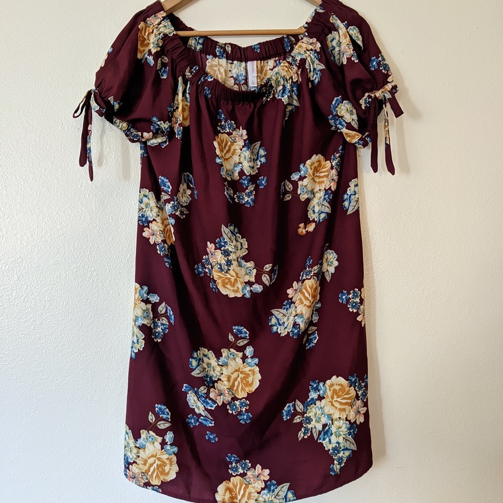 Burgundy floral mini dress